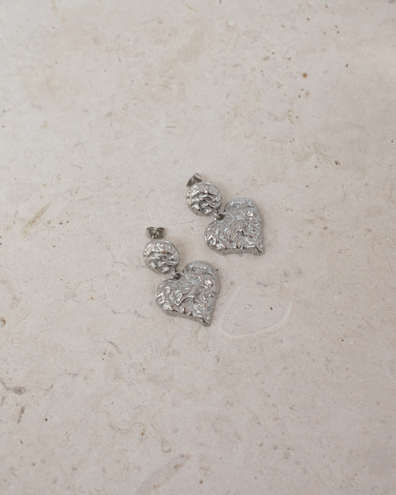 Golden Heart Earrings - Silver