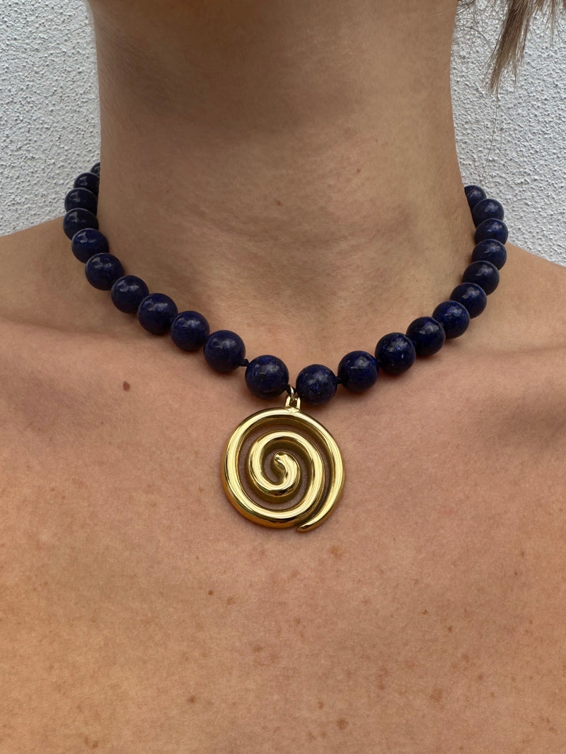 Sol Spiral Beaded Necklace - Midnight Blue