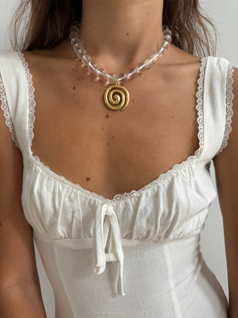 Sol Spiral Gold Beaded Necklace - Clear