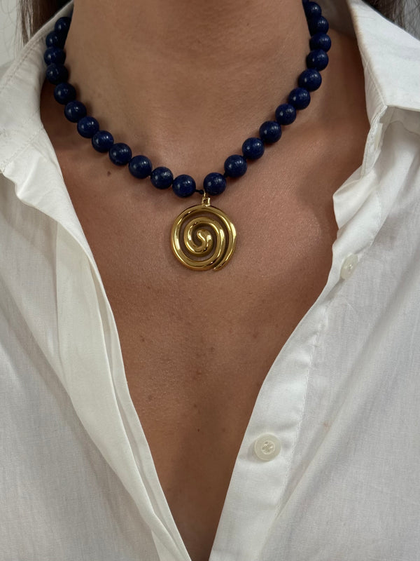 Sol Spiral Beaded Necklace - Midnight Blue