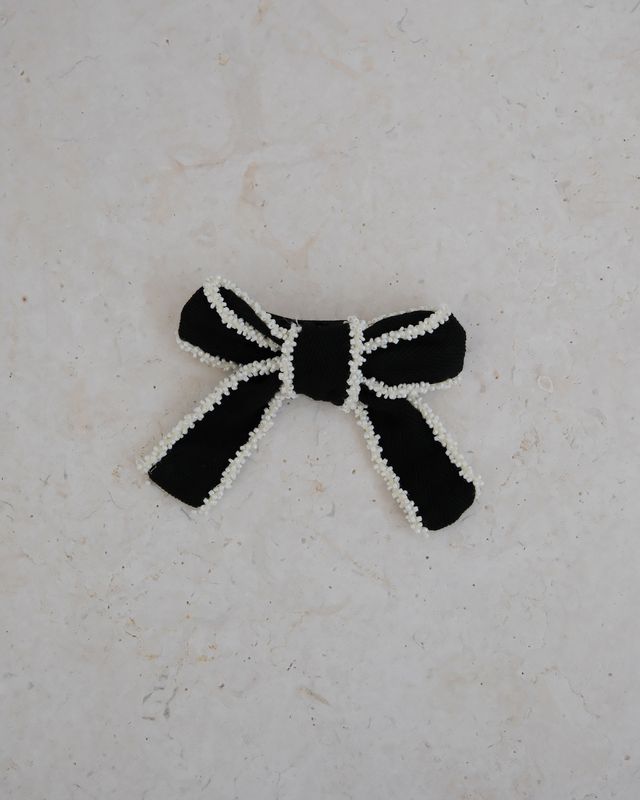 Beaded Bow Hair Clip - Black